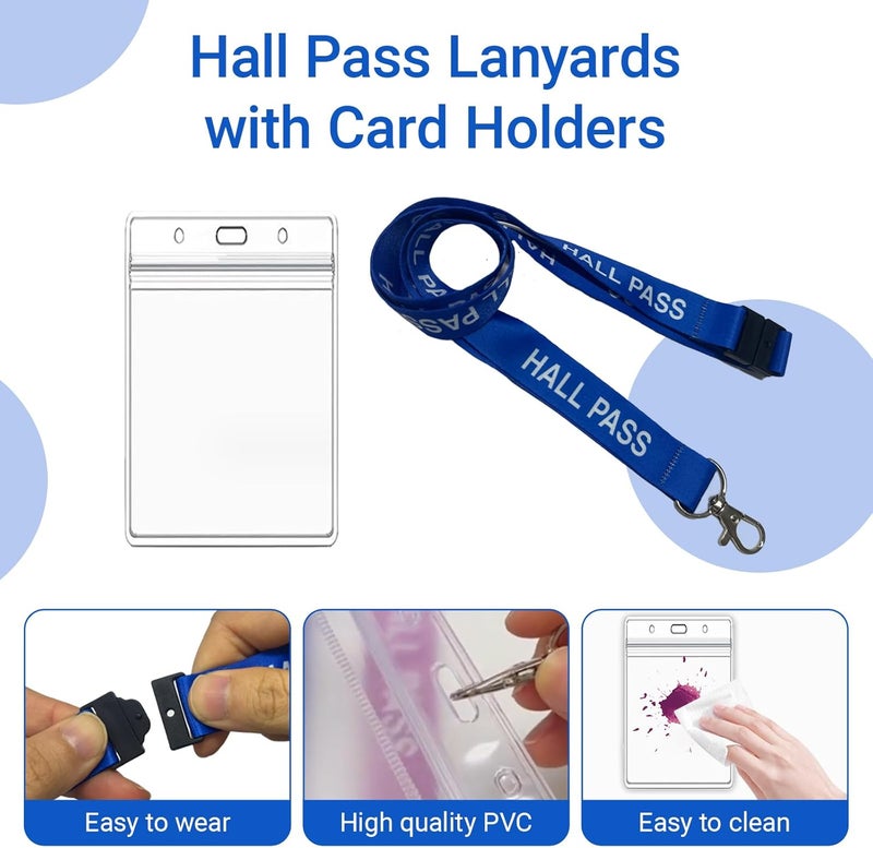 BEMAXYE Hall Pass Lanyards with Card Holders, School Classroom Passes Lanyard Set for Teacher Parents (10 x Blue) - Image 3